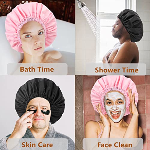 Adjustable Shower Caps for Women Reusable Waterproof Satin Lining Extra Large Shower Cap for Women and Men Long Hair Braids Curly Hair (Xl,Pink)