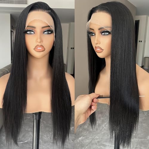 BLL Synthetic Lace Front Wig,13x4 Lace Wig Pre-Plucked Long Straight Glueless 1B Black Wigs For Black Women 26inch Ready to Wear Wigs Beginner Friendly
