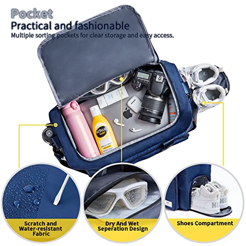 FIORETTO Women's Water-Resistant Gym Duffle Bag with Shoes Compartment, 37L Capacity, Multi-Functional, Ideal for Travel, Gym, Sports, Weekender, Navy Blue