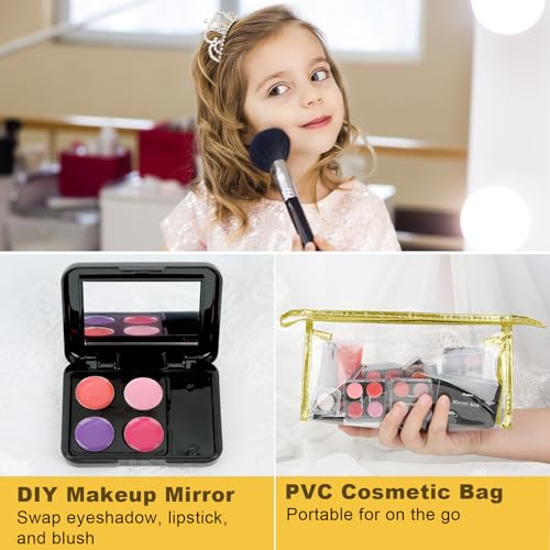 Anpro All-In-One Makeup Carry Case with Pro Teen Makeup Set, Full Starter Cosmetics Kit with Makeup Brushes, Lipsticks, Eye Shadows Palette, Blushes, Glitter Gel-Yellow Leopard