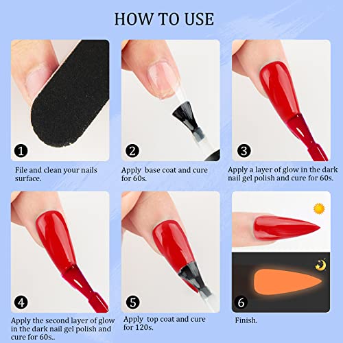 SAVILAND Glows in The Dark Gel Nail Polish Set - 12 Halloween Colors Luminous Neon Nail Gel Polish Set Soak off U V/LED Glow Effect Nail Polish for DIY Nail Art Design Holiday Gifts for Women