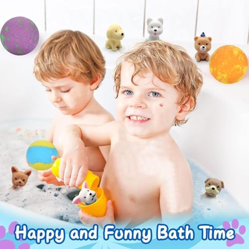 Bath Bombs for Kids with Surprise Toys Inside for Girls Boys - 12 PCs Bubble Bath Fizz Balls Gift Set with Puppy Toy, Gentle and Kids Safe for Easter Eggs Stuffers