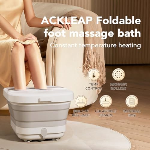 Collapsible Foot Spa Bath with Heat and Massage Rollers, Foldable Foot Bath Massager with Acupressure Massage Points,Red Light, with Smart Heating for Home Spa Use for Gift
