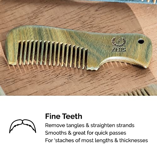 Zeus Pocket Sandalwood Mustache Comb, Handmade Travel Size Mustache Comb for Men