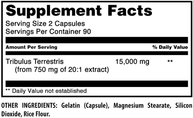 Amazing Formulas Tribulus 750 Mg Extract 20:1Supplement | 15000 Mg Equivalent | 180 Capsules | Non-GMO | Gluten-Free | Made in USA