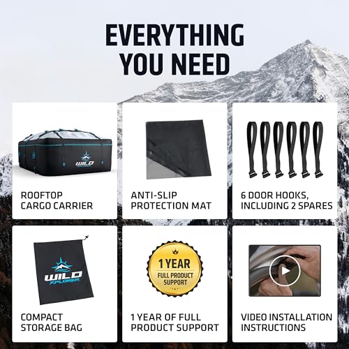 Car Rooftop Cargo Carrier Bag -15 Cuft Waterproof Car Roof Bag, Car Top Carrier Without Roof Rack, Vehicle Cargo Carriers for Luggage Incl Storage Bag, Non-Slip Mat, 6 Door Hooks - 19 & 23 Cuft Avail