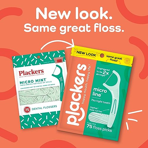 Plackers Micro Mint Dental Flossers, Fold-Out Toothpick, Super Tuffloss, Easy Storage with Sure-Zip Seal, Fresh Mint Flavor, 150 Count (Pack of 4)
