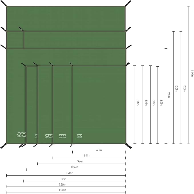Gold Armour Tent Footprint, Camping Tarp Waterproof Ultralight - 84x60in | 84x84in | 84x96in | 82x106in | 120x108in | 120x120in | 120x144in Floor and Ground Tarps Gear Equipment (Army Green 84x84in)