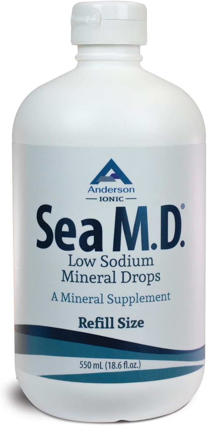 Anderson Sea M.D. New Refill Size Concentrated Trace Mineral Drops, Ionic Electrolyte Magnesium Supplement, Aids in Muscle Cramps, Joint Health, Liquid Magnesium, Easy to Take, 550mL, 275 Servings