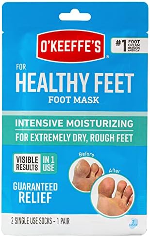O'Keeffe's for Healthy Feet Intensive Moisturizing Foot Mask; Guaranteed Relief for Extremely Dry; Rough Feet; One Pair Single-Use Hydrating Foot Mask Socks; (Pack of 4)