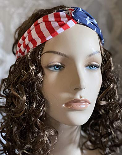 Remington American Flag Headband 3.5” Wide USA Hair Band Patriotic Twisted Headband Turban Style in Red White and Blue Stars & Stripes