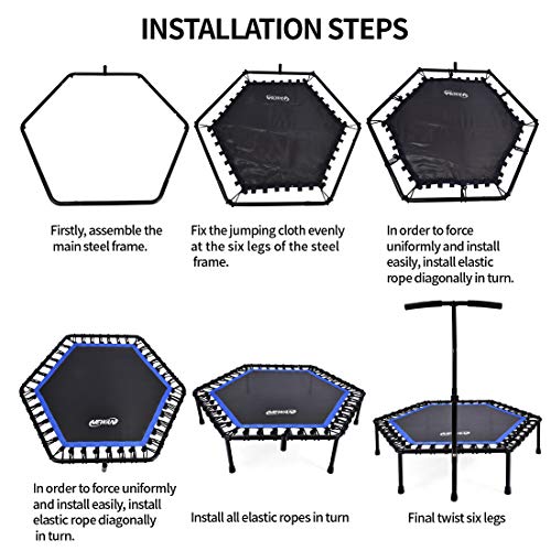 Newan 48'' Fitness Trampoline with Adjustable Handle Bar, Silent Trampoline Bungee Rebounder Jumping Cardio Trainer Workout for Adults - Max Limit 330 lbs