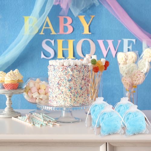 24 Sets Baby Shower Favors for Guests Include Bath Sponge Loofahs, Thank You Cards, White Organza Bags for Baptism Baby Shower Gender Reveal Birthday(Blue)