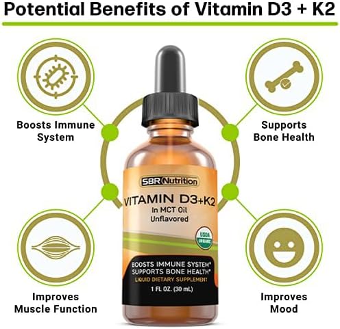 MAX Absorption, Vitamin D3 + K2 (MK-7) Liquid Drops with MCT Oil, Unflavored, Helps Support Strong Bones and Healthy Heart