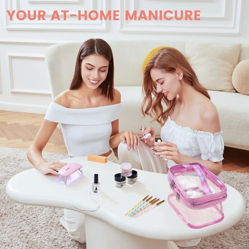 Acrylic Nail Kit with Everything: Beginners Practice Hand Acrylic Nail Powder Liquid Set with U V Lamp Drill in Gift Bag for Beginners Home Salon(Pink Bag)