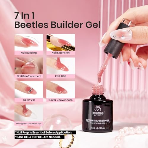 Beetles Builder Gel for Nails, 6 Colors 7 in 1 Builder Nail Gel Set, Jelly Clear Pink Nude Builder for Nail Apex Nail Thickening Extension Strengthen Weak Nails UV Gel Beauty Gift Sets for Women