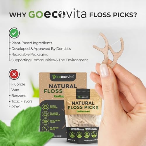 Biodegradable Floss Picks - Natural Straw Wheat Handle | Thin & Durable Thread for Tight Gaps! | Dental Flossers for Adults | Gentle on Gums & Teeth | Eco Friendly, Vegan (200 Pack, Unflavored)