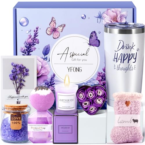 YFONG 8 Pcs Luxury Spa Gift Set for Women, Relaxing Happy Birthday Package for Mom Wife Her Best Friends Sister, Mothers Day Gifts Idea, 20 oz Tumbler – Ultimate Self-Care Get Well Soon Bundle Basket