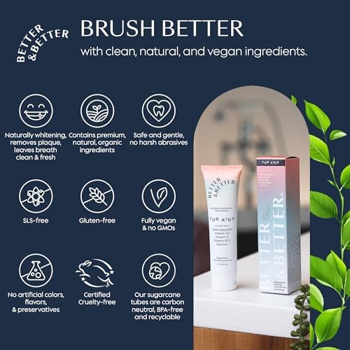 Better & Better Kids Toothpaste | Natural Hydroxyapatite Toothpaste Infused w/Calcium & Vitamins D, E, B12 | Fluoride & SLS Free for Sensitive Brushers | Watermelon Flavor | 3.4oz, 1 Pack