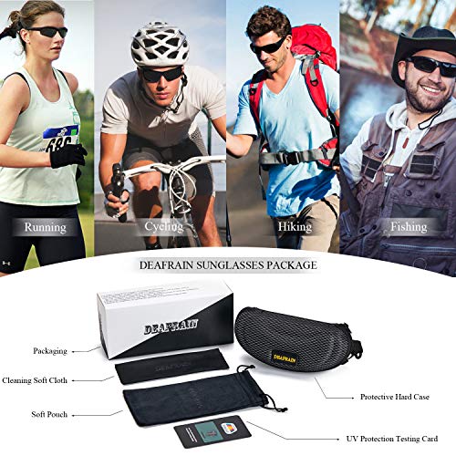 DEAFRAIN Polarized Sports Sunglasses for Men Women Fishing Driving Cycling Running Baseball Golf Black Glasses UV Protection