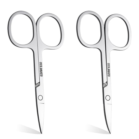 2 Pcs Small Scissors Curved and Stright Small Grooming Scissors Cuticle Scissors Manicure Scissors Multi-Purpose Stainless Steel Beauty Scissor for Facial Hair Eyebrow Eyelash Mustache