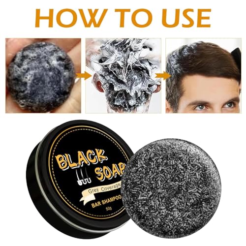 Gray Hair Reverse Bar Soap，Natural Black Soap for Gray Hair Coverage, Darkening Shampoo Bar with Ginseng & Black Sesame, Vegan, Moisturizing & Scalp Care for Men Women，2PACK
