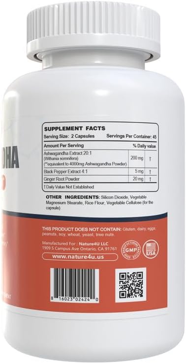 Ashwagandha 4000mg Extra Strength, Optimized Absorption with Black Pepper and Ginger Root, Natural Adaptogen Mood & Stress Support, Sleep & Energy Support, 90 Vegan Capsules