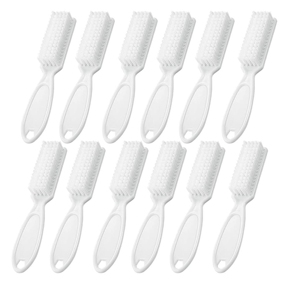 SQULIGT 12Pcs Nail Brush for Cleaning Fingernails, Handle Grip Cleaning Brush for Nail and Toenail, Nail Dust Brush Manicure Pedicure Tools Scrubbing Brush Women Men Home Salon(White)