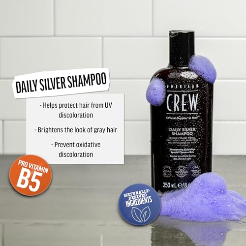 American Crew Men's Shampoo, Daily Silver, Removes Brassy Tones, Naturally Derived, Vegan Formula, 8.4 Fl Oz