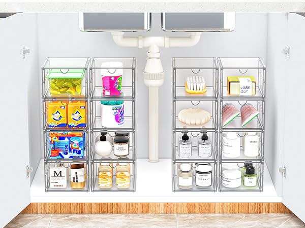 2 Pack Stackable Storage Drawers, Cosmetic Organizer, Acrylic Organiser,Desk Organisers, Dustproof Drawer Storage for Dresser, Bathroom