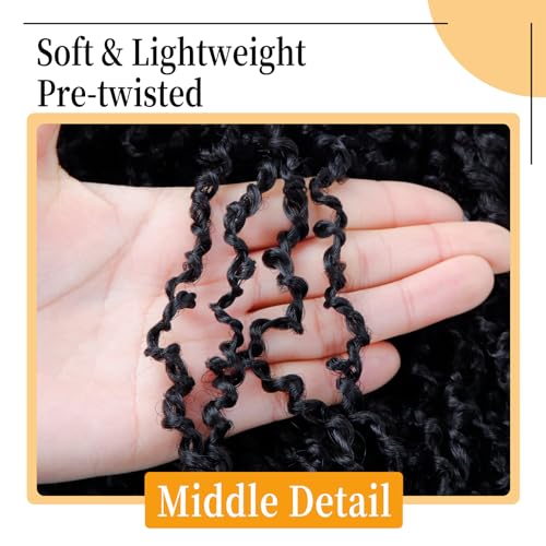 12 Inch Pre-Looped Yanky Twist Crochet Hair, 30 Strands/Pc, Mini Passion Twists, Senegalese Braiding Hair (Natural Black, 8 Pcs/Pack)