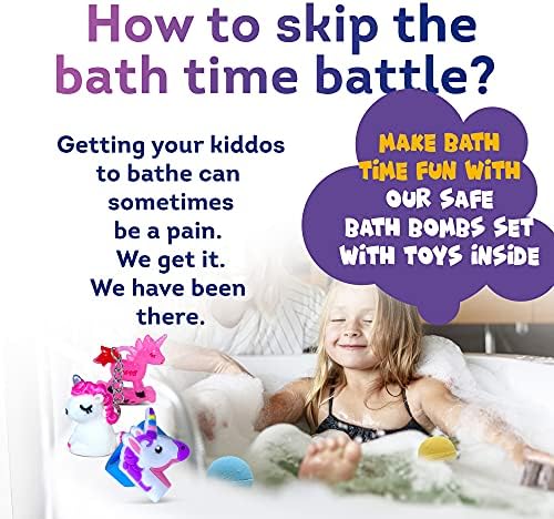 Unicorn Bath Bombs for Girls with Surprise Toys Inside for Kids | Cute Unicorn Ring, Keychain, Necklace, Toys and Bonus Unicorn Purse - Christmas Gift Set Bath Balls with Unicorn Toys Inside