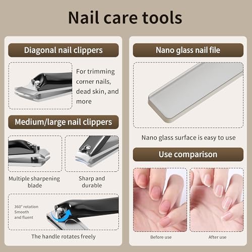 Nail Clippers Set Tweezers Scissors Manicure Grooming kit 9 in 1 with Zip Leather Case