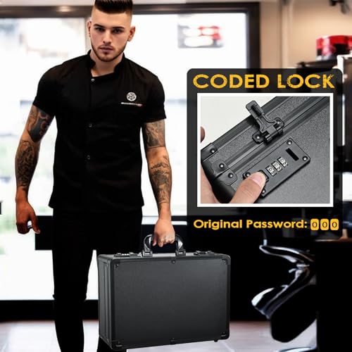 Barber Case 6 Clippers Sliding Tray, Profesional Barbers Briefcase Tool Case, Barber Cases for Clippers and Supplies, Hair Scissors Trimmer Organizer, Salon Hair Grooming Hard Travel Suitcase