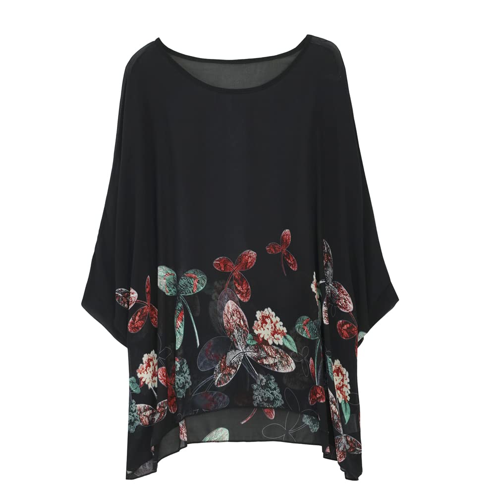 Women's Bohemian Style Summer Beach Lagenlook Top Kimono Loose Waterfall Chiffon Kaftan Poncho Shirt