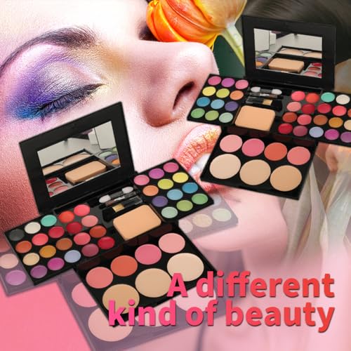Beauty Full Face Palette Makeup Kit 24 Color Eyeshadow Palette, 8 Lip Gloss, 4 Blush, 3 Dual Powder, with Brushes & Mirror | Travel Friendly Professional Cosmetic Set with Shimmer Shades