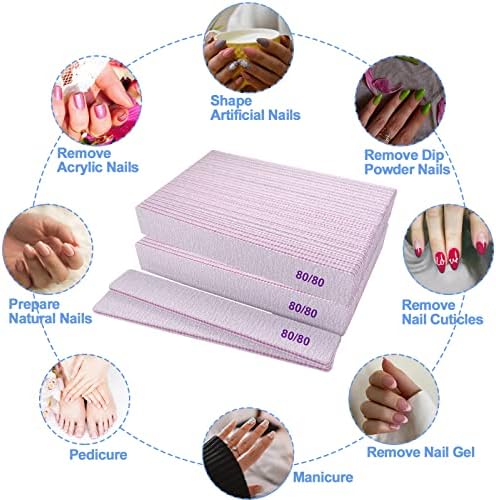 80/80 Grit Nail Files, Emery Boards Nail File for Acrylic and Gel Nails, Coarse Nail File Double Sided 80 Grits Emory Professional Filers Reusable Washable Manicure Square Gray (50 Pcs 80/80 Grit)