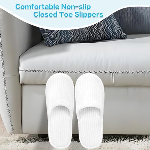 20 Pairs Bulk Disposable Slippers, White Soft Coral Fleece Spa Slippers for Guests, Comfortable Non-slip Closed Toe Slippers for Adults Hotel Travel Party House Bathroom