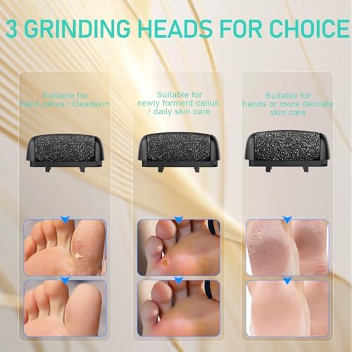 Electric Callus Remover for Feet - with Larger Grinding Head, Portable Pedicure Kit Foot File Callus Remover, Rechargeable Waterproof Foot File for Foot Care Deadskin Remover LCD Display-Black