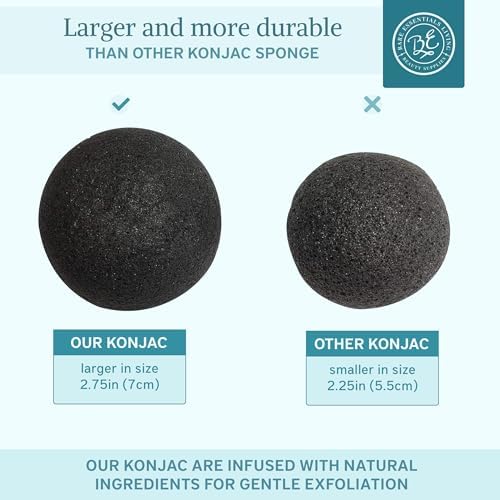 Bare Essentials Living - Konjac Sponges Set (10 Pack) with Activated Bamboo Charcoal Facial Sponge, Natural, Great for Facials, Bath, and Exfoliating Body Sponge