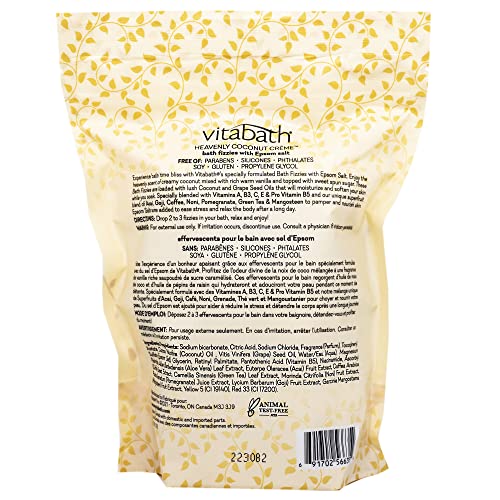 Vitabath Heavenly Coconut Crème Bath Fizzies with Epsom Salt Relax Nourish Unwind Body & Mind Calming Aromatherapy for Muscle Soreness & Reviving Skin Nourishment - 6 Count