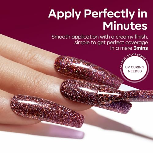 Modelones Gel Nail Polish Set 6 Colors Red Burgundy Brown Purple Glitter Gel Nail Polish Color Changing Sparkle Shimmer Polish Kit Soak Off UV Nail Art DIY Salon Gifts For Women Girl