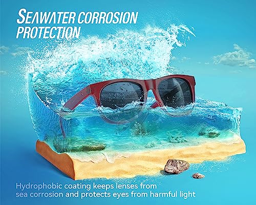 VELAZZIO Polarized Sunglasses for Men Women Fashion Sunglasses UV400 Protection Lightweight (Red Frame Grey Lens)