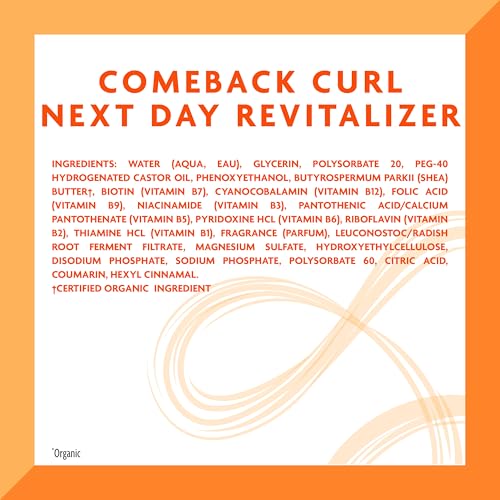 Cantu Comeback Curl Next Day Curl Revitalizer Mist with Shea Butter for Natural Hair, 12 fl oz