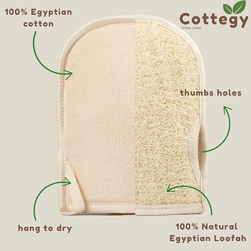 Premium Exfoliating Loofah Gloves – Natural Egyptian Loufa Sponge Body Scrubber Mitts for Soft, Radiant Skin – Left and Right Thumb Holes - Gentle Exfoliation & Deep Clean (1-Pack) (Count 2)