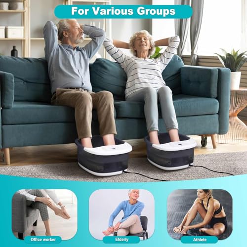 Foot Spa Bath Massager with Heat [2025 Upgraded], Vibration, Temperature Control, Jets, Bubbles, Epsom Salt, Feet Massager with 22 Massage Rollers, Foot Bath for Relaxation, Large, Grey