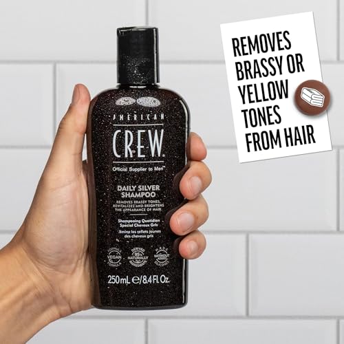 American Crew Men's Shampoo, Daily Silver, Removes Brassy Tones, Naturally Derived, Vegan Formula, 8.4 Fl Oz