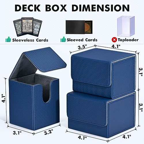 ZLCA Card Deck Box for Trading Cards, MTG YuGiOh Deck Case Holds 100+ Single Sleeved Cards, PU Leather Magnetic Card Storage Box Fits for TCG CCG Magic Game Cards (Blue)