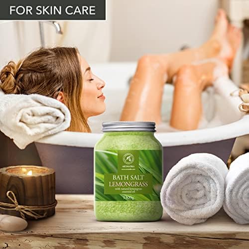 Bath Salts w/Natural Essential Lemongrass Oil 46 Oz (1300g) - Sea Salt Bath for Good Sleep - Bathing - Body Care - Wellness - Beauty - Relaxation - Aromatherapy - Spa - Bath Supplement