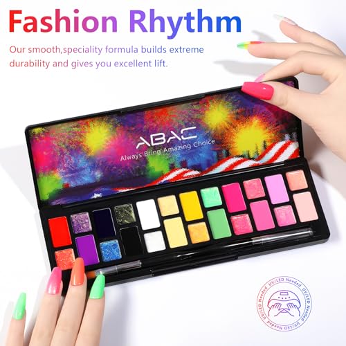 ABAC 24 Color Hema-Free Solid Gel Nail Polish,Ombre Gel Nail Polish,Pat Paint Nail Gel- Neon Pink,Yellow & Midnight Shimmer All-Year Clump-Free for Weddings,Date Nights,Office,w/Dual Brush